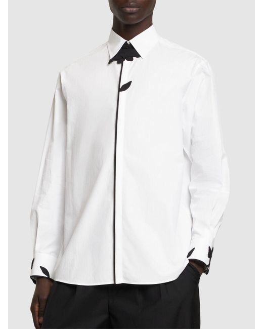Valentino White Flower Embroidered Cotton Shirt for men