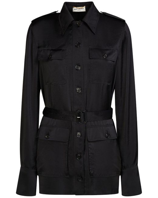 Vestido corto con cinturón Saint Laurent de color Black