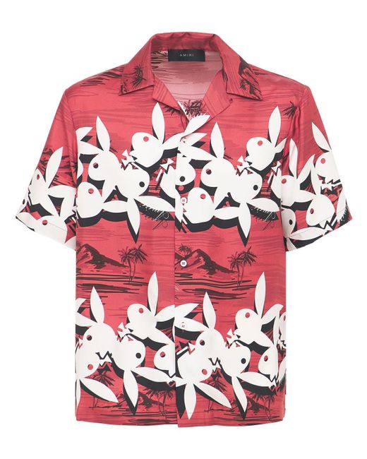 Camicia Playboy Aloha In Twill Di Seta Stampata di Amiri in Red da Uomo