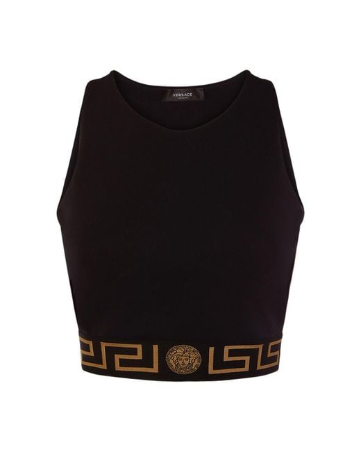 Versace Black Greca Logo Jersey Crop Top