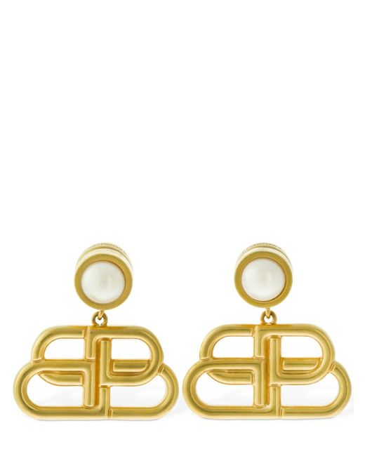 Balenciaga Metallic Bb Drop Earrings