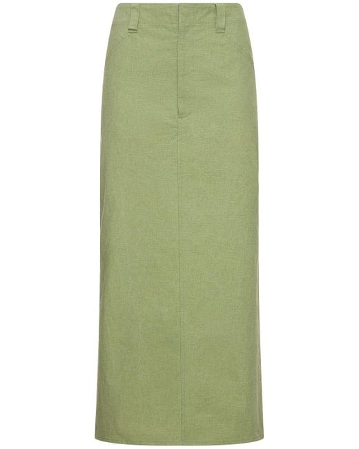 Auralee Green Cotton Canvas Midi Skirt
