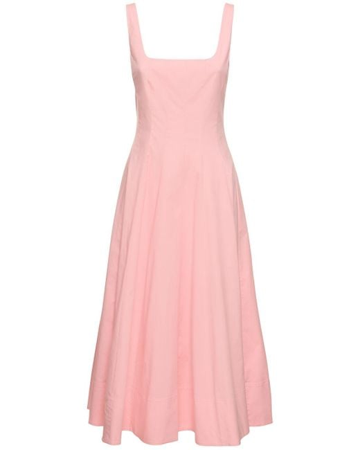 Staud Pink Wells Pleated Stretch Cotton Midi Dress