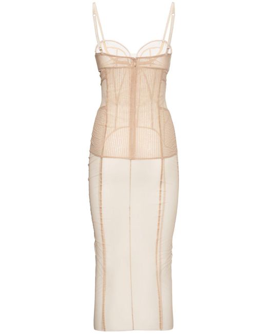 Dolce & Gabbana White Langes Kleid Aus Stretch-tüll