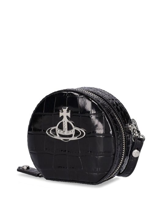 Vivienne Westwood Mini Round Croc Embossed Crossbody Bag in Black Lyst