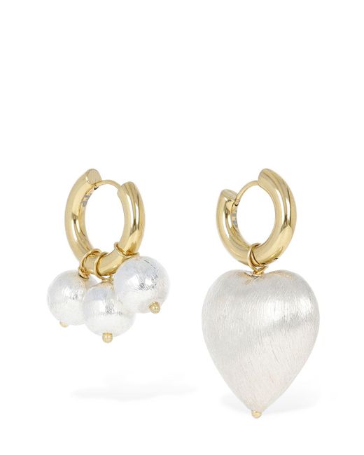 Timeless Pearly Metallic Heart & Beads Mismatched Earrings