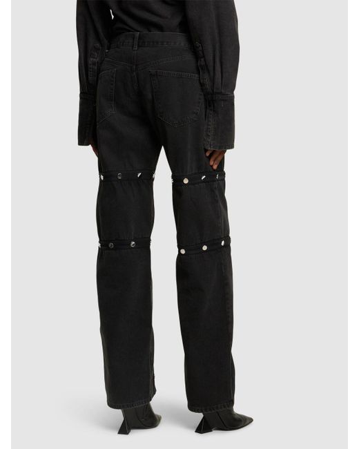 The Attico Black Denim-jeans Mit Cut-outs Und Druckknöpfen