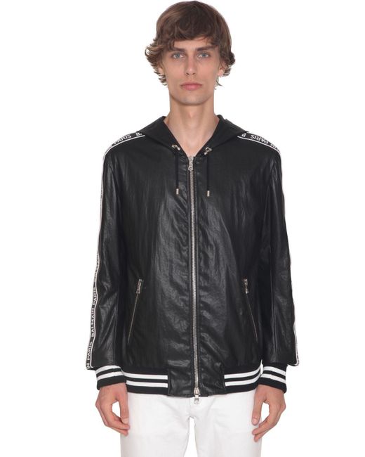 Balmain Leather Bomber Jacket With Logo In Black White Black For Men Save 97 Lyst
