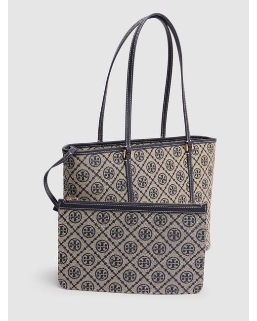 Tory Burch Gray Damen Kleine Canvas-Tote Mit T-Monogramm