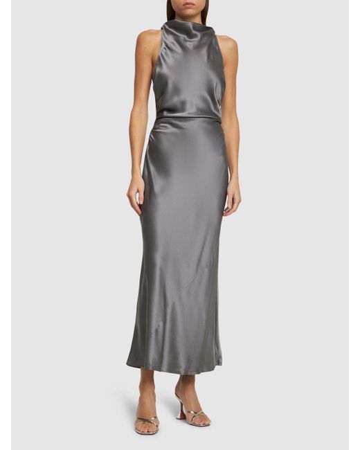 Reformation Gray Casette Silk Midi Dress