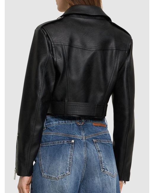 Stella McCartney Black Belted Faux Leather Cropped Biker Jacket