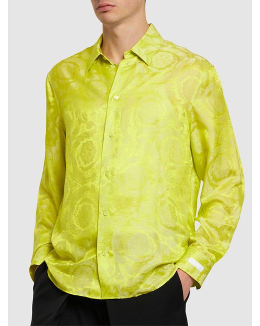 Versace Yellow Barocco Viscose & Silk Shirt for men