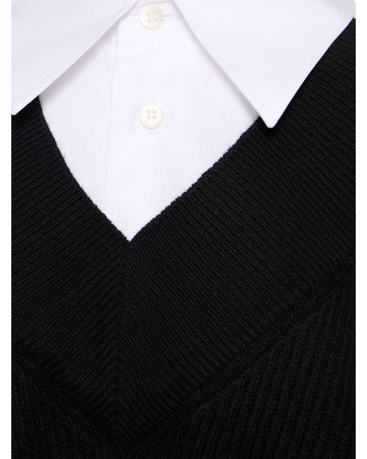 Maison Margiela Black Cotton Poplin & Knit Mini Shirt Dress
