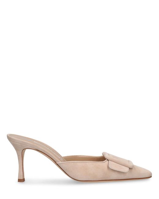 Mules en daim maysale 70 mm Manolo Blahnik en coloris Natural