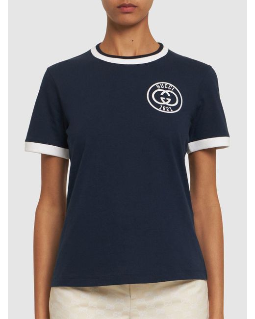 Gucci Blue Cotton Jersey T-shirt W/ Embroidery