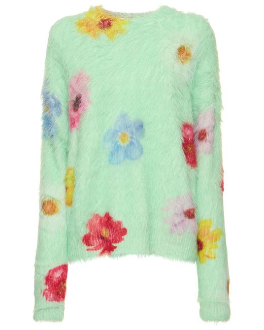 Acne Green Flowers Oversized Furry Sweater