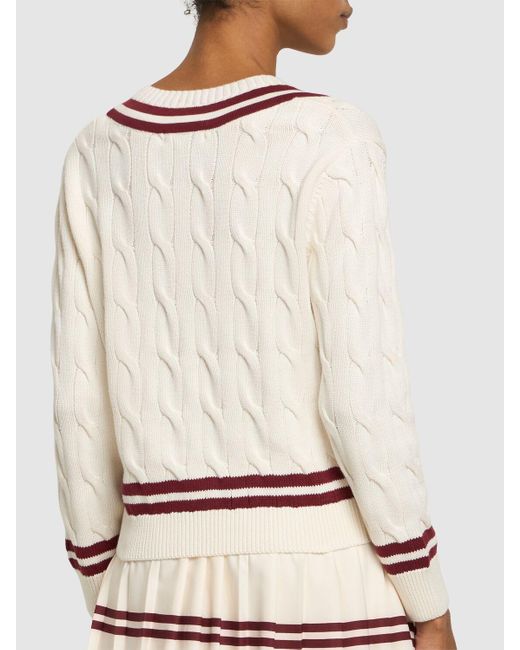 Sporty & Rich Natural Src Cable Knit V-neck Unisex Sweater
