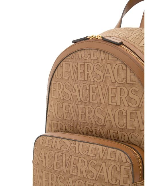 Versace Brown Logo Fabric & Leather Backpack for men