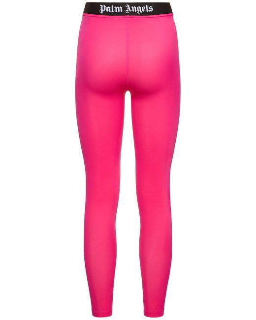 Leggings de nylon con logo Palm Angels de color Pink