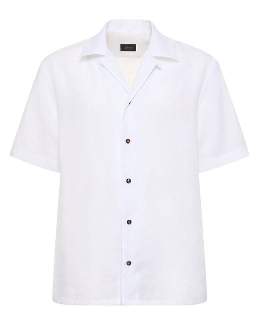 Brioni White Short Sleeve Linen Shirt for men