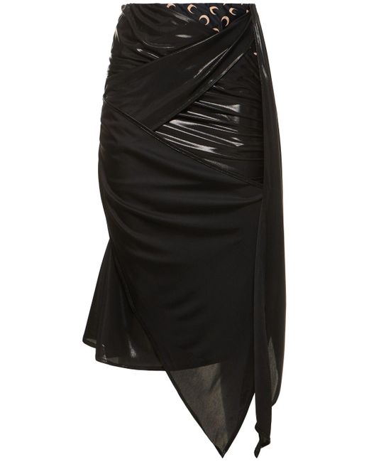 MARINE SERRE Black Draped Jersey Midi Skirt