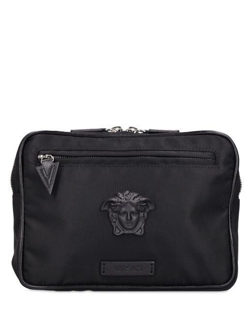 Versace Black Medusa Nylon & Leather Belt Bag for men