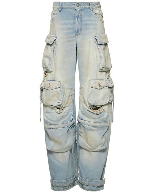 The Attico Fern Denim Cargo Jeans in Blue Lyst