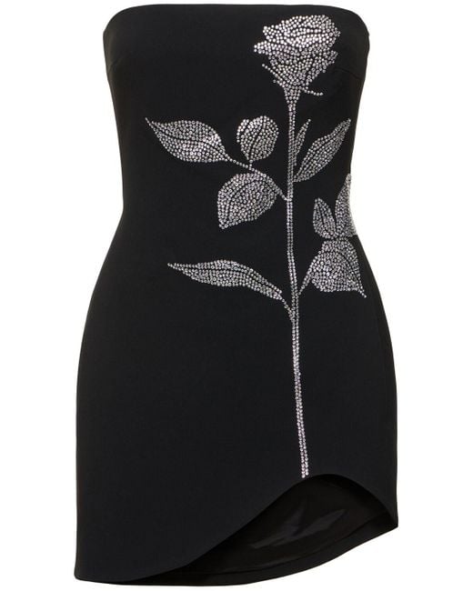 David Koma Black Embellished Rose Strapless Mini Dress