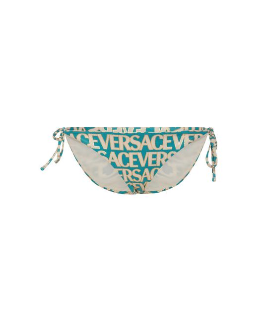 Versace Blue Logo Print Bikini Bottoms