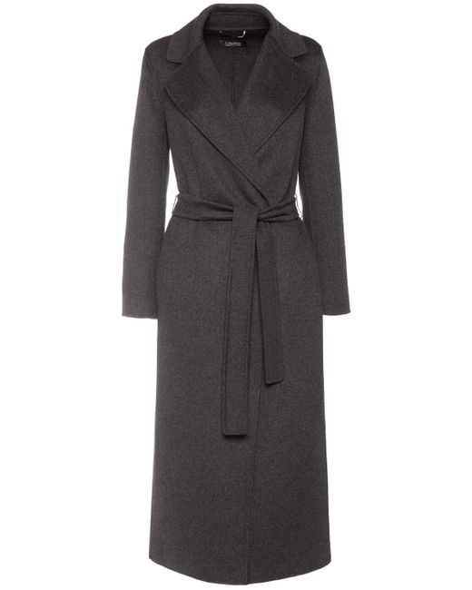 Max Mara Poldo Belted Wool Coat in Anthracite (Black) | Lyst