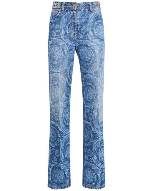 Versace Blue Barocco Denim Straight Jeans