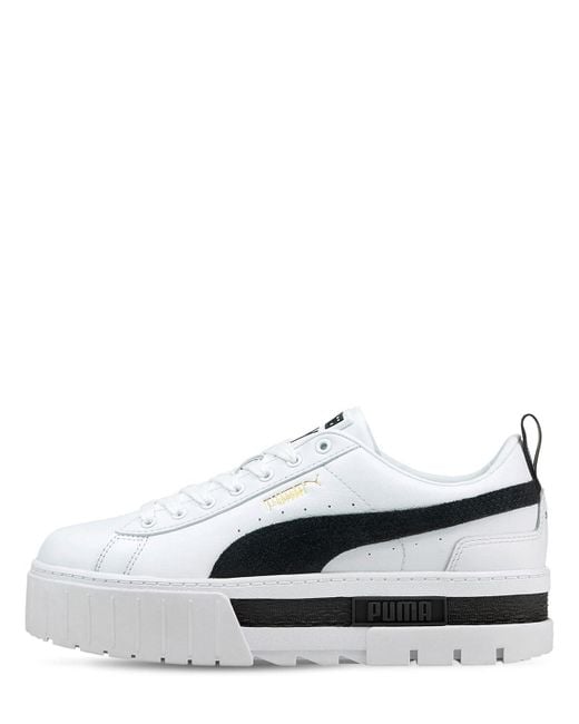 PUMA Mayze Leather Platform Sneakers in White/Black (White) | Lyst