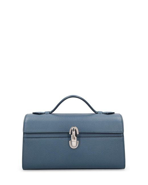 SAVETTE Blue The Symmetry Grained Leather Bag