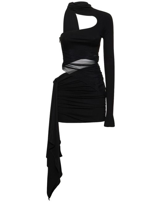 Mugler Draped Cutout Jersey Mini Party Dress in Black | Lyst Canada