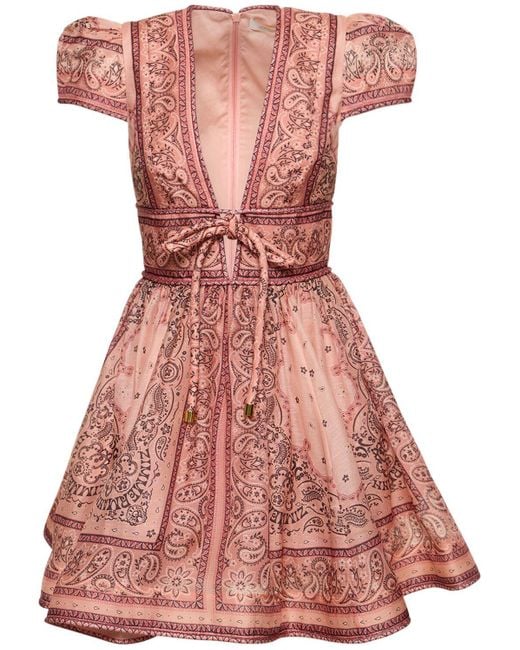 Vestido corto de lino Zimmermann de color Pink