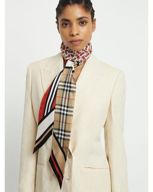 Burberry Check Silk Scarf in White | Lyst