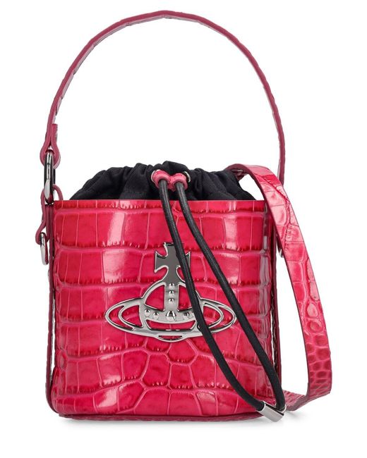 Vivienne Westwood Daisy Croc Embossed Leather Bucket Bag in Red | Lyst ...