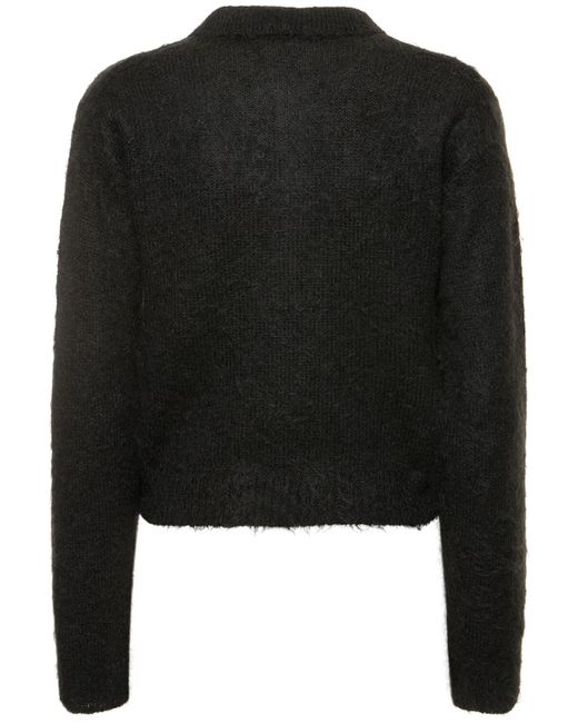 Auralee Black Brushed Mohair & Wool Knit Polo