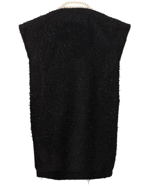 Top de tweed de algodón con perlas sintéticas Junya Watanabe de color Black