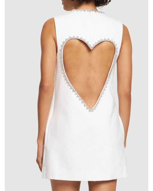 Area White Crystal Heart Crepe Mini Dress