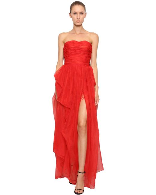 Ermanno Scervino Red Strapless Silk Organza Dress