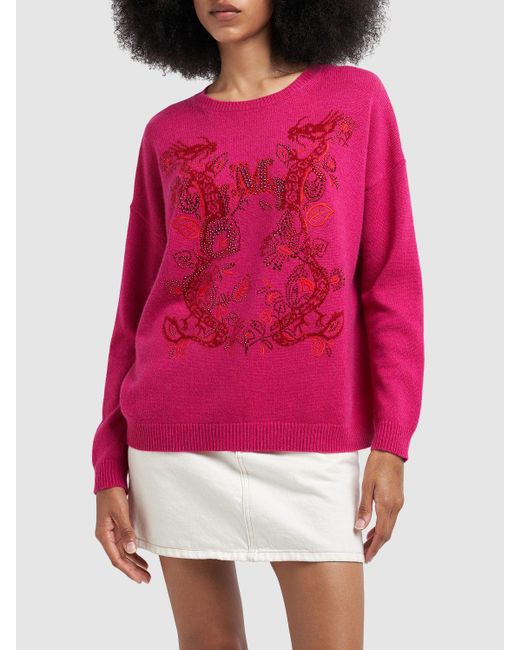 Max Mara Pink Nias Embroidered Wool & Cashmere Sweater