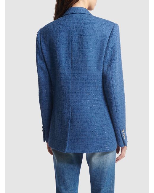 Veste en tweed de coton mélangé double boutonnage Versace en coloris Blue