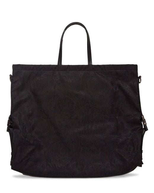 Versace Black Barocco Nylon Tote Bag for men