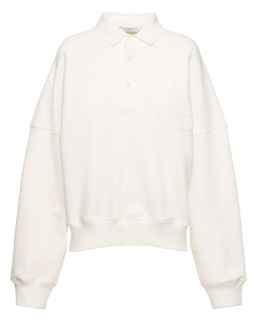 The Row White Dende Cotton Blend Knit Polo Sweatshirt