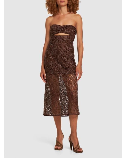 Saks Potts Brown Zola Strapless Lace Midi Dress