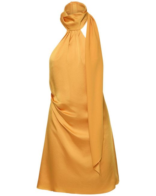 Jonathan Simkhai Yellow Jade Draped Satin Mini Dress W/Scarf
