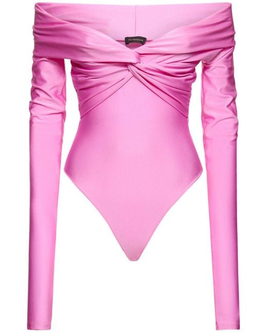 ANDAMANE Pink Kendall Off The Shoulder Lycra Bodysuit