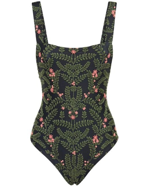 Agua by Agua Bendita Black Cafe Embroidered One Piece Swimsuit