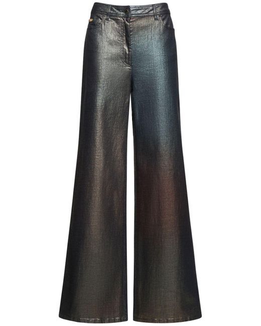 Alberta Ferretti Blue Metallic Denim High Rise Wide Jeans